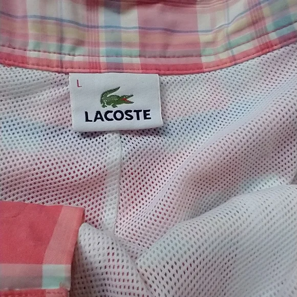 Lacoste Swim Trunks Mens Large Pink Plaid Bathing Crocodile Board Shorts Lined